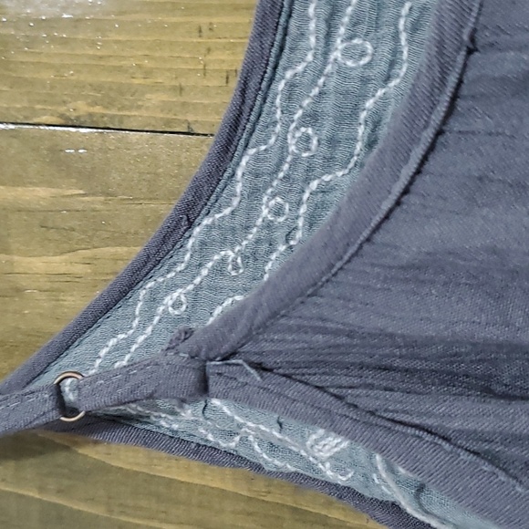 BOHO DAZE GAUZY GRAY WHITE SLIP DRESS PEASANT EMBROIDERED SUMMER MINI GYPSY BABY - Picture 5 of 7